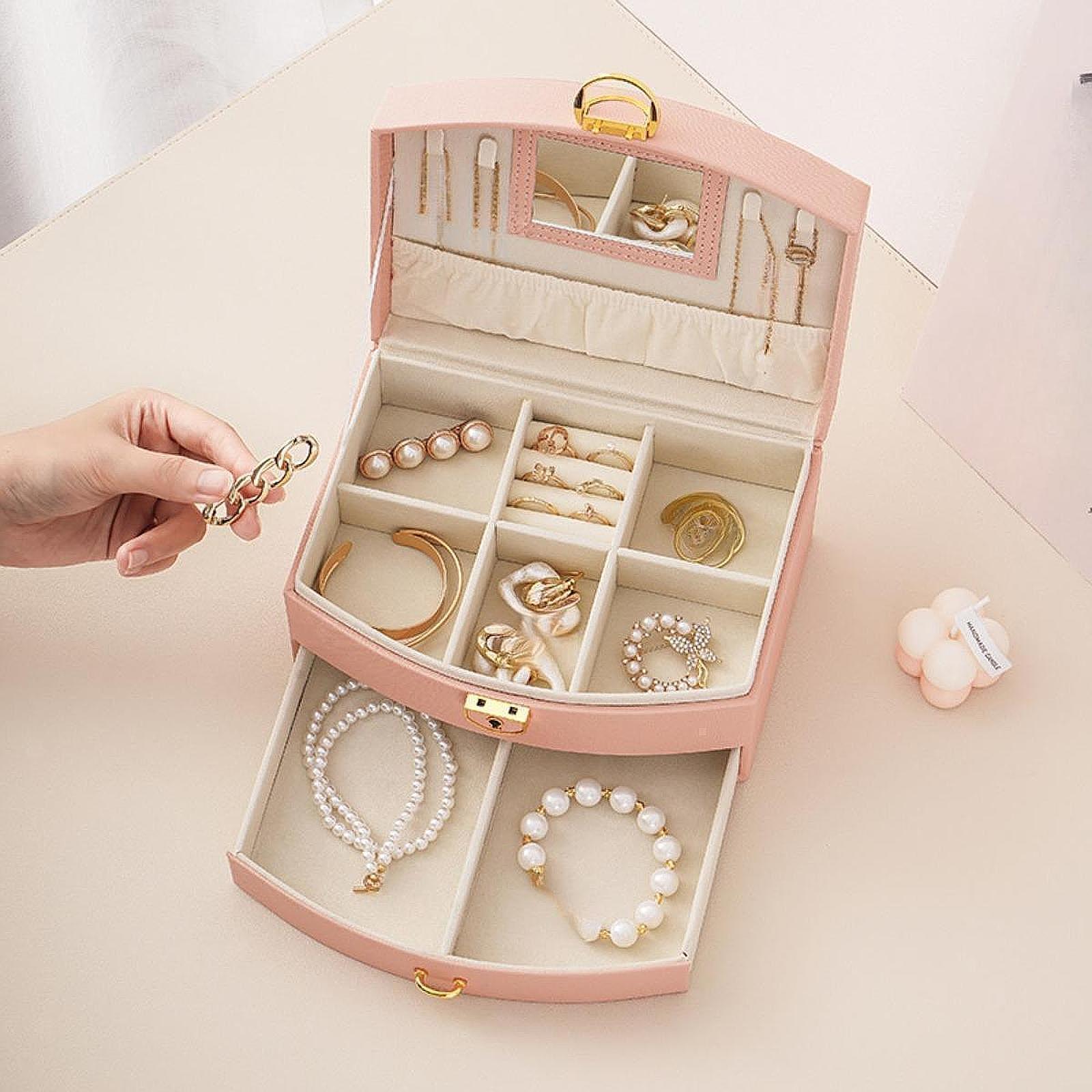 Jewelry Organizer Built in Makeup Mirror for Watches Wedding Christmas-image