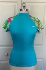 Speedo Women''s Athletic Swim Surfing Pullover Stretch Aqua Floral Top Medium