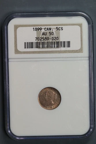 1899 5C CANADA 5 CENT SILVER VICTORIA HEAD NGC AU50 ABOUT UNC SLAB-112