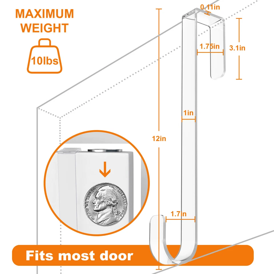 12-дюймовая прозрачная вешалка для венков не царапается над дверью крюк для дома внутри снаружи  - Изображение 2 из 4