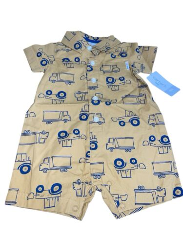 CARTER'S Baby Boy Trucks "I Dig Mom" Poplin Romper Size 6 Months Retail $18.00
