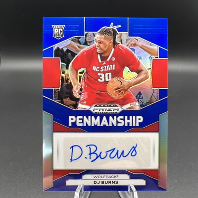 2024 Panini Prizm Draft Picks DJ Burns Penmanship Auto Blue 36/149 RC #P-DJB