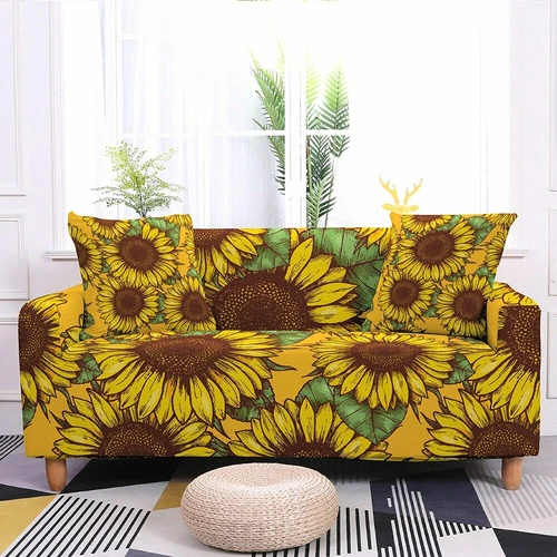 Sunflower Print Elastic Sofa Cover Stretch Slipcovers For Living Room 1-4 Seater - Picture 16 of 29