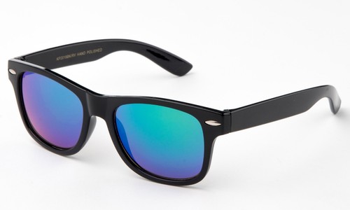 Youth Horned Rim Sunglasses Solid Color Frames Flash Lens with Temple Accents! - Picture 4 of 6