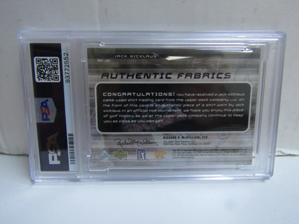 PSA Auto 10 2003 SP Game Used Jack Nicklaus Fabrics Singles Patch On Card Auto - Image 2 of 2