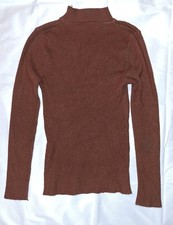 Brown Ribbed Mock Neck Sweater Long Sleeve Stretch Knit Pullover Unbranded