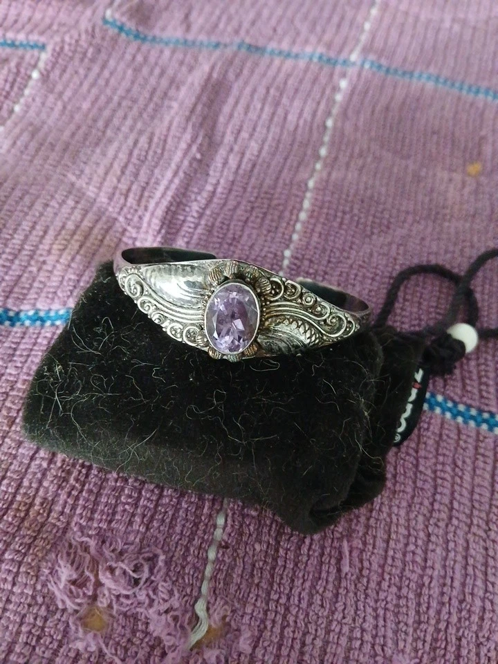 Brazalete de amatista y ley (6,5 pulgadas), "hojas de tatah de Sibak" Foto 4 de 4