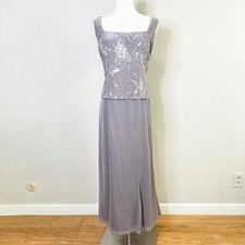 Alex Evenings Sequin Bodice Maxi Gown Size 14 Pewter Frost Formal Evening
