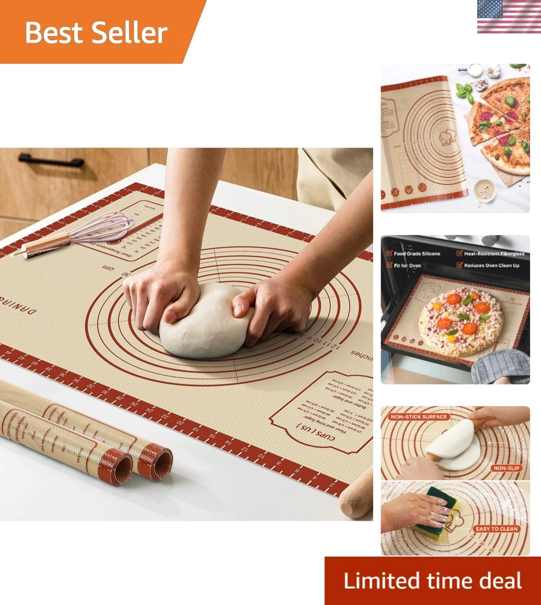 Silicone Baking Mat Non-Stick Reusable Large Oven Pastry Dough Sheet 26x16 Inch
Opens in a new windo