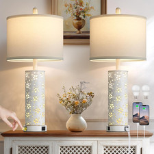 Rustic Vintage Table Lamps with USB Ports - Set of 2 for Living Room or Bedroom