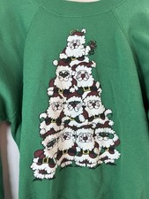 Vintage Pullover Sweater Christmas Santa Pyramid Graphic Print Adult Large Green
