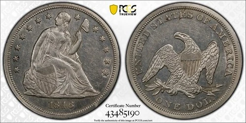 1846-P Seated Liberty Dollar — photo from the most recent tracked eBay sale
