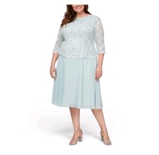 Alex Evenings Women’s Lace Tea Length A-Line Fresh Mint Dress Plus Size 24W NWT