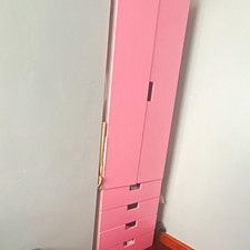 Pink Freestanding Wardrobe Bedroom Cabinet, 2 Hinged Doors, 4 Drawers
