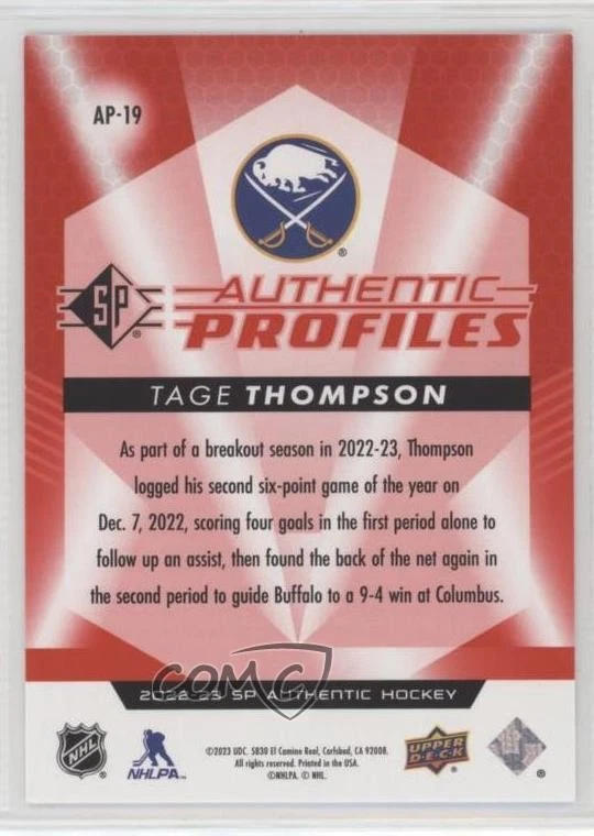 2022-23 SP Retail Authentic Profiles Red /149 Tage Thompson #AP-19 - Image 2 of 2
