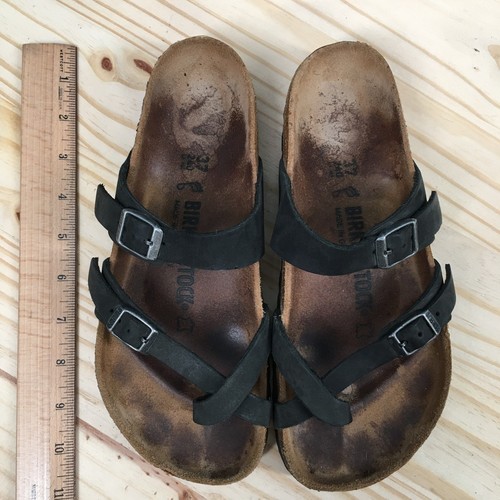Birkenstock Sandals Womens 37 Mayari Slides Black Leather Buckle Casual Flats - Picture 7 of 16