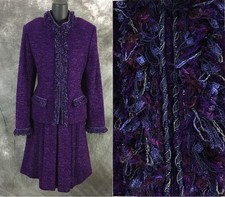 NEW BEAUTIFUL St John Couture knit purple multi jacket skirt suit size 8 10