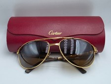 Occhiali da sole aviatore Cartier Santos-Dumont lenti oro marrone 130 con custodia