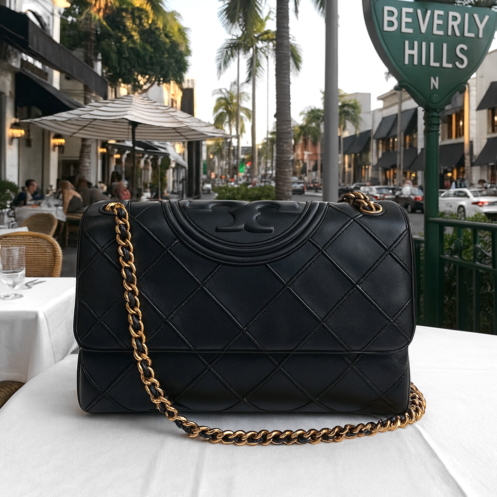 NEW Tory Burch Soft Fleming Black Leather Convertible Shoulder