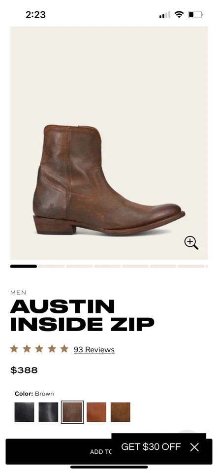 Botas masculinas Frye Austin com zíper - Imagem 2 de 2