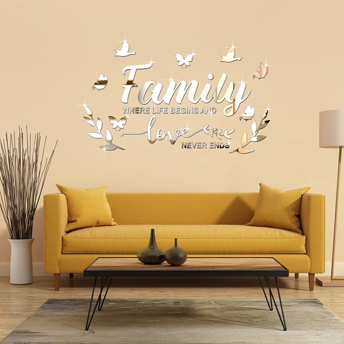 Mirror Family Wall Letter Quotes Decor 3D Acrylic Wall Decal Stickers DIY Remova - Picture 5 of 12