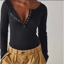 Free People Black Sloan Bodysuit top with thumbholes Size Medium