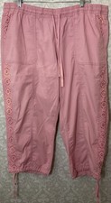 LANE BRYANT Womens Capri Crop Pants 18/20 Pink Embroidery Trim Drawstring Beach