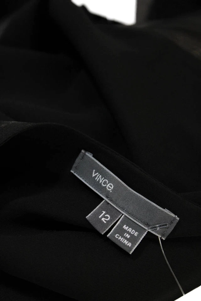 Regata Vince feminina preta de couro de cordeiro decote em V tamanho 12 - Imagem 4 de 4