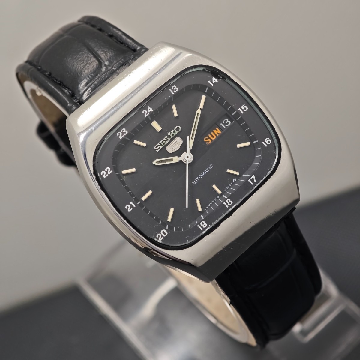 1980's Seiko 5 Automatic 6309-523A Railway Time 'Black Dial
