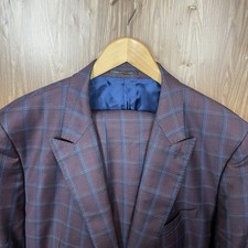 J Hilburn 2 Piece Suit Mens 50L 44x31 Maroon Blue Wool Double Vented Surgeons