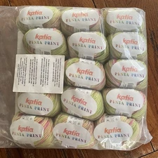 Lot 15 Katia Pinta Print Ribbon Yarn #3903 Green Pink