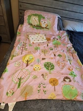 Circo Toddler Pink Green Owl Woodland Trees Polka Dots Baby Quilt Comforter Set