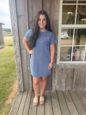 Royal Blue Summer Casual Short-Sleeve T-Shirt Dress with Pockets