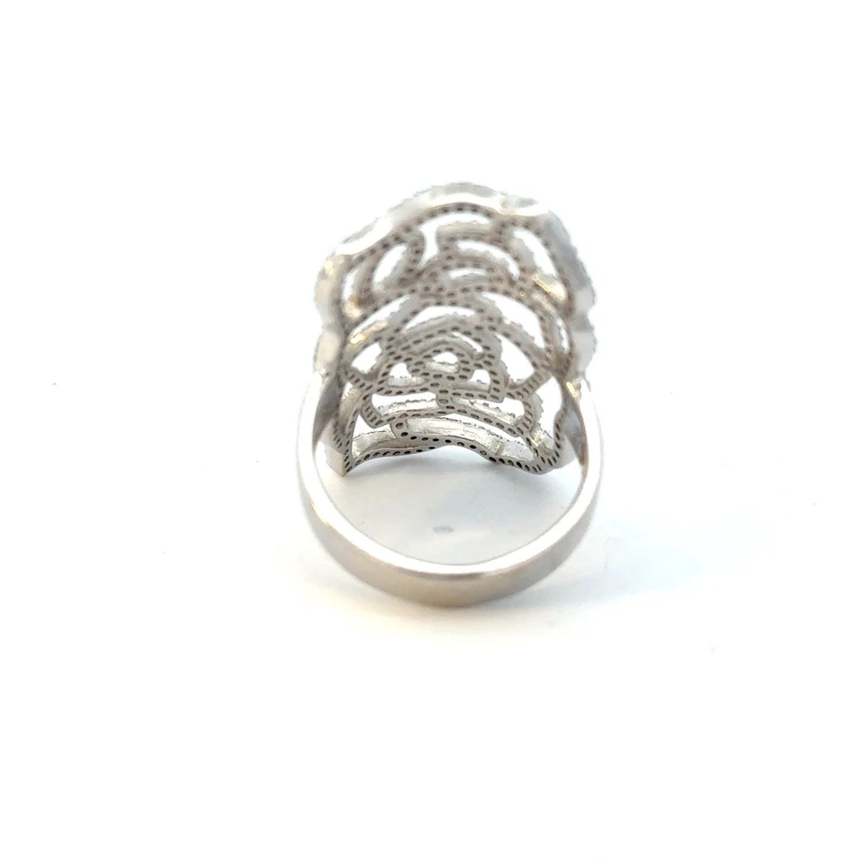 Suzy Levian Sterling Silver CZ Openwork Rose Cocktail Statement Ring - Image 2 of 4