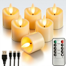 Rechargeable Flameless Tea Light Candles Set of 6 With Timer Remote