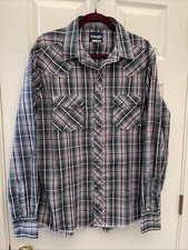 Wrangler Retro Men s long sleeve western Pearl Snap Button Up Blue Plaid Size XL