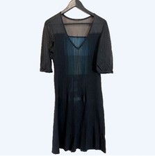 Elie Tahari Little Black Dress Knit Fit-and-Flare sheer sleeve XL 12-14