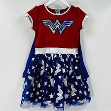 Wonder Woman Sequins WW Stars Kids Costume with Cape - Red and Blue Size M7/8