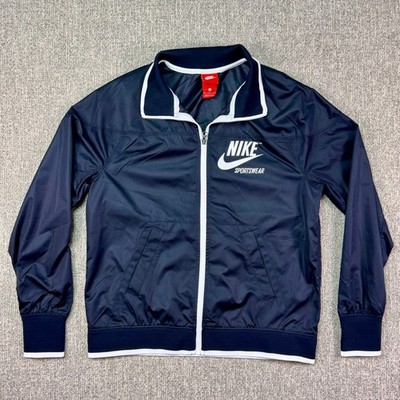 Nike Sportswear Track Jacket Mens Small Full Zip Black White Swoosh Windbreaker