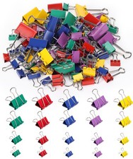 Metal Binder Clips, 100 pcs, Assorted Sizes, Colored Binder Paper Clips, Bul...