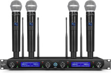 Wireless Microphone System, with 4 Handheld Mics, Metal Build, Fixed Frequency,