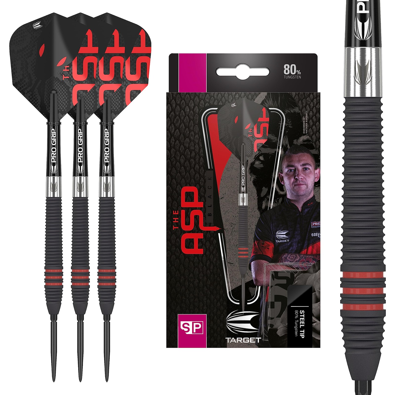 Target Darts Nathan Aspinall The Asp Black 22G 80% Tungsten Swiss Point Steel Ti