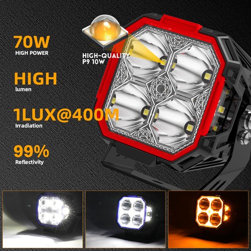 3" LED Work Lights Bar Side Light W/Amber ATV UTV Driving Offroad Work Fog Lamps - Picture 5 of 9