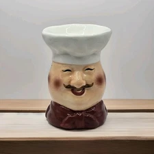 Vintage Hand-Painted Ceramic CHEF Head Serving Dip Dish Platter 3 Sides by WMG 