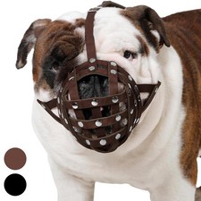 Leather Basket Dog Muzzle for Boxer, English American Secure Anti-Barking Bit...