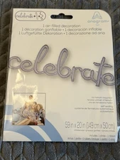 Celebrate Silver Sparkle Foil Word Letter Balloon 59"x20" No Helium Required