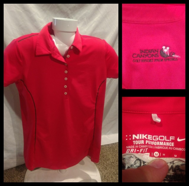 Womens Nike Dri Fit Tour Performance Short Sleeve Pink Golf Shirt Size