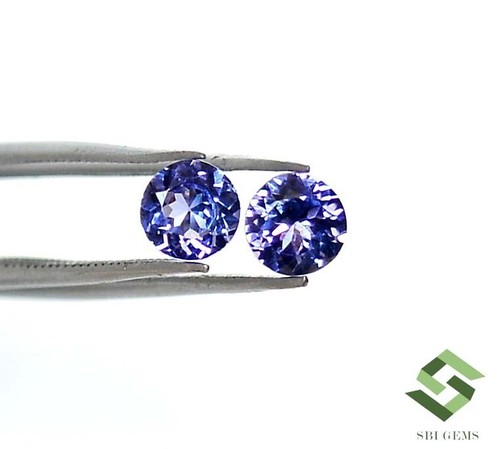 5 mm Natural Tanzanite Round Cut Pair 1.08 CTS Loose Certified Gemstones - Picture 1 of 8