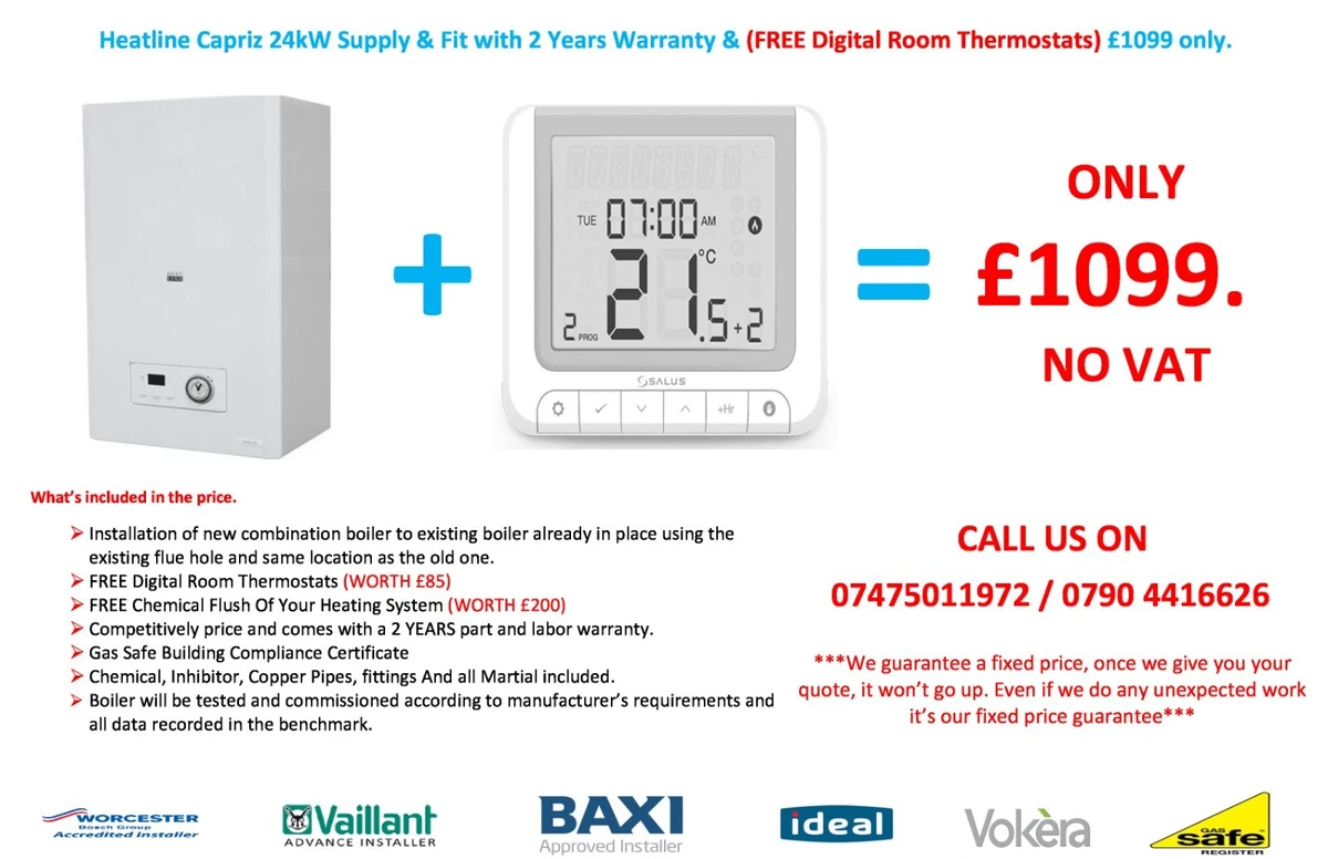 Boiler installation Supply u0026amp; Fit Heatline Capriz 24 kw with 2 Years  Warranty | eBay