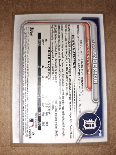 2024 Bowman Prospect Max Anderson Paper /499 Detroit Tigers - Picture 2 of 2